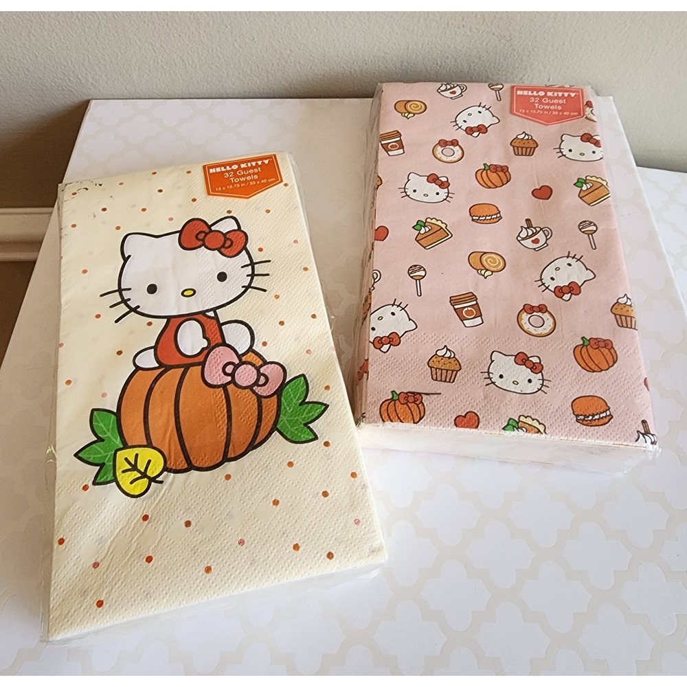 Lot 2 Hello Kitty Halloween Fall Guest Paper Towels Napkin Sanrio Pumpkin Party